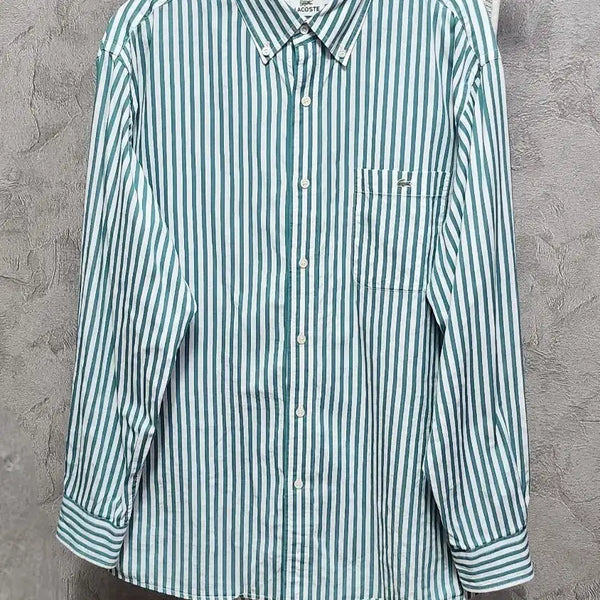 [BUNJANG] Lacoste Green Striped Shirt / 라코스테 녹색 스트라이프 셔츠