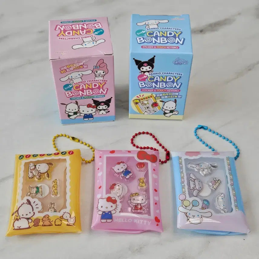 [BUNJANG] Sanrio Candy Bonbon Sticker Pouch Keychain Set (Pochacco, Hello Kitty, Cinnamoroll) / 산리오 캔디 봉봉 스티커 파우치 키링(포차코, 키티, 시나모롤)