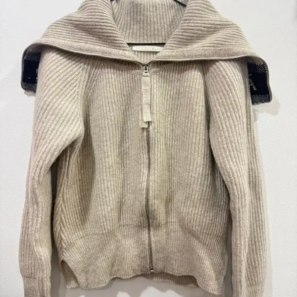 [BUNJANG] JIGOTT Beige Knit Zip-Up Cardigan / 지컷 베이지 니트 집업 가디건