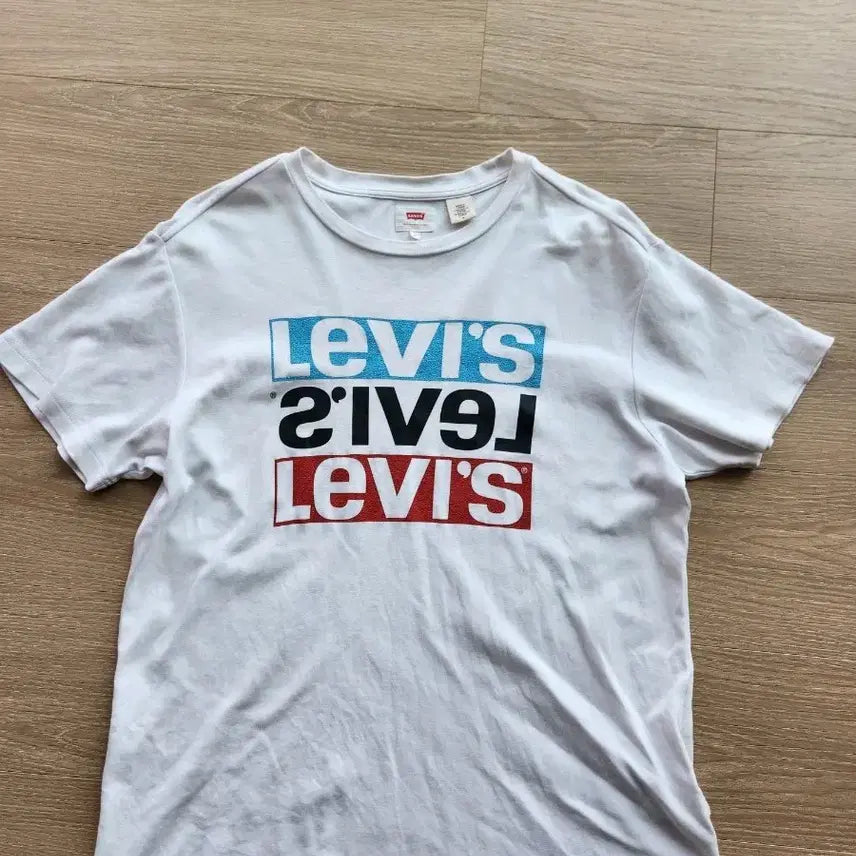 [BUNJANG] Levi's White Tri-Color Logo Short Sleeve T-Shirt M / 리바이스 화이트 삼색 로고 반팔 티셔츠 M