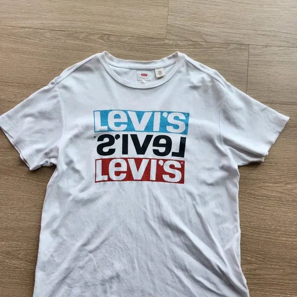 [BUNJANG] Levi's White Tri-Color Logo Short Sleeve T-Shirt M / 리바이스 화이트 삼색 로고 반팔 티셔츠 M