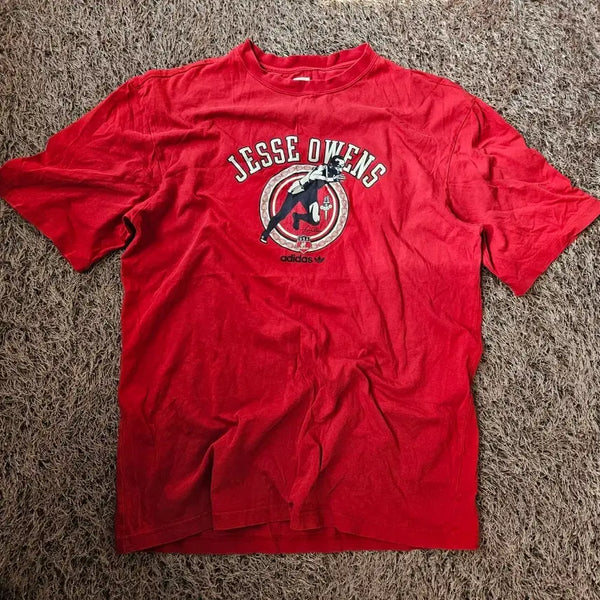 [BUNJANG] Adidas Jesse Owens Commemorative Vintage Reproduction T-Shirt Red Size 50 / 아디다스(Adidas) 00's 제시오웬 기념 빈티지 복각 반팔 티셔츠