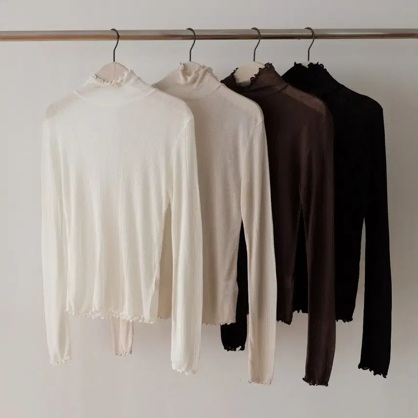 [BUNJANG] Sheer Layered Wool Tencel Frill Turtleneck_Black / (국내제작) 시스루 레이어드 울 텐셀 프릴 폴라티_블랙1