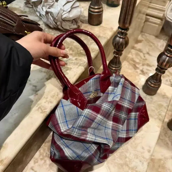 [BUNJANG] Vivienne Westwood Red Check Clutch Shoulder Bag with Gold Emblem / 비비안웨스트우드 클러치백 숄더백 레드  체크 금장
