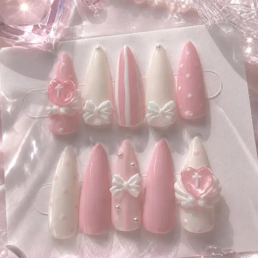 [BUNJANG] Handmade Heart Nail Tips - Hime Gyaru / Jire Style / 이벤트 하트 수제네일팁 /히메갸루/지뢰