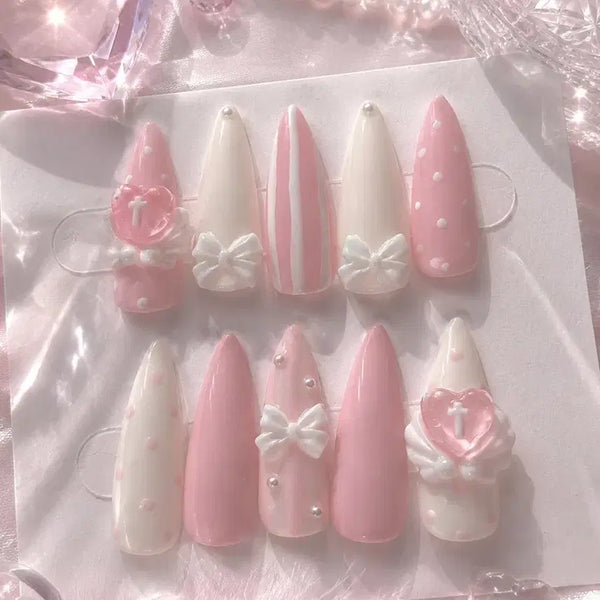 [BUNJANG] Handmade Heart Nail Tips - Hime Gyaru / Jire Style / 이벤트 하트 수제네일팁 /히메갸루/지뢰