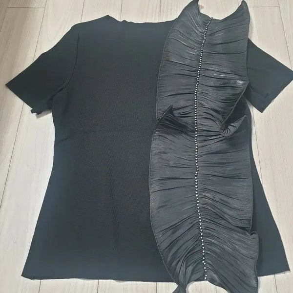 [BUNJANG] Jewel Frill Short Sleeve T-Shirt / (새상품)큐빅프릴 반팔티셔츠