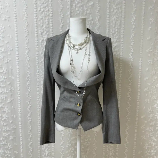 [BUNJANG] Vivienne Westwood Red Label Grey Long Collar Blazer Jacket 40 / 미사용 비비안웨스트우드 새상품 그레이 자켓 롱카라 블레이저 40 레드라벨