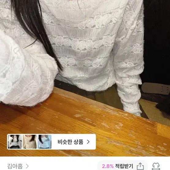 [BUNJANG] Kim Ahop Lace Off-Shoulder Knit Long Sleeve / 김아홉 레이스 오프숄더 니트 긴팔