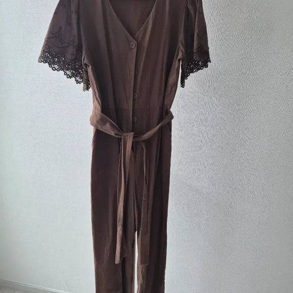 [BUNJANG] LAP Brown Lace Short-Sleeve Jumpsuit / LAP 브라운 레이스 반팔 점프수트