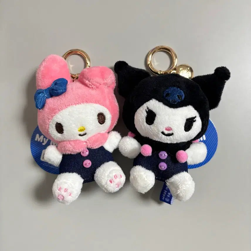 [BUNJANG] Sanrio My Melody Kuromi Denim Bag Charm Doll Keychain (Set) / 정품 산리오 마이멜로디 쿠로미 데님 가방고리 인형 키링