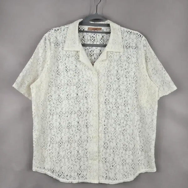 [BUNJANG] Cutie Women's Loose Fit Lace Eyelet Flower Short Sleeve Jacket / [무료배송]꾸띠 F 여성 루즈핏 레이스 아일렛 펀칭 플라워 반팔 자켓