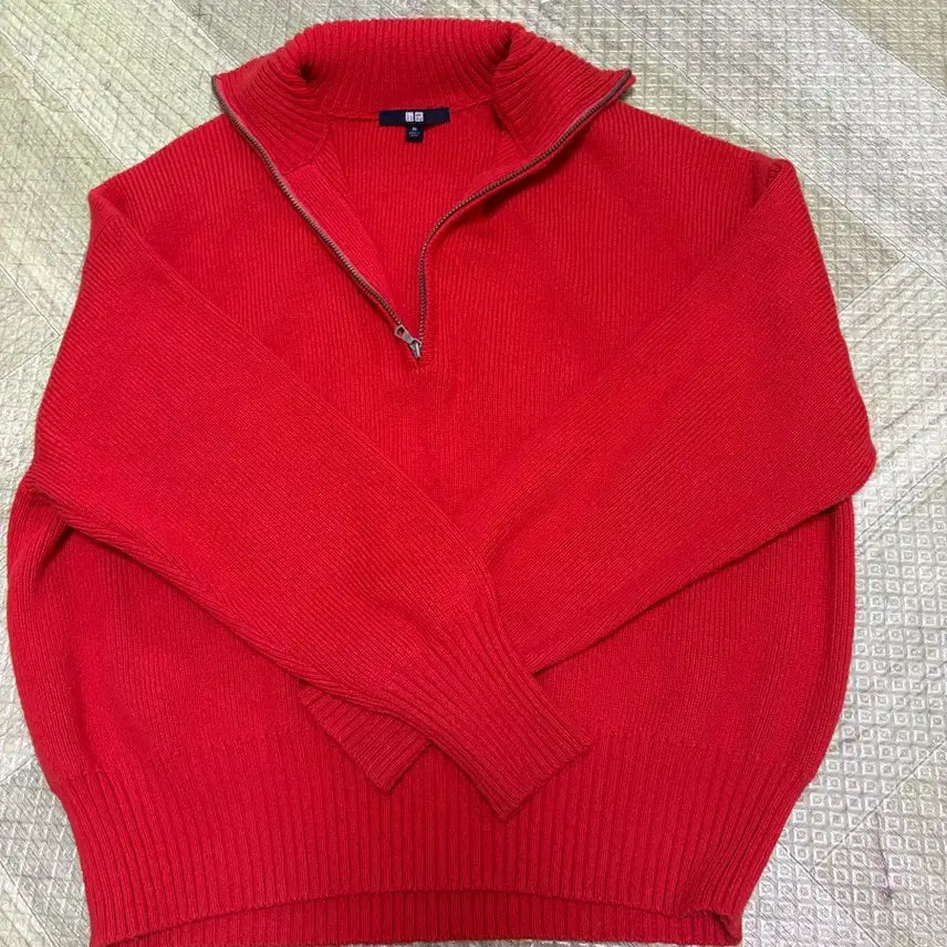 [BUNJANG] Uniqlo Red Knit Zip-Up XL / 유니클로 레드 니트 집업 XL