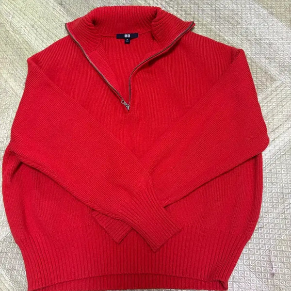 [BUNJANG] Uniqlo Red Knit Zip-Up XL / 유니클로 레드 니트 집업 XL