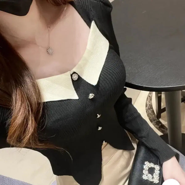 [BUNJANG] Yuria Cubic Knit Black / 에이블리 유리아 큐빅니트 교신