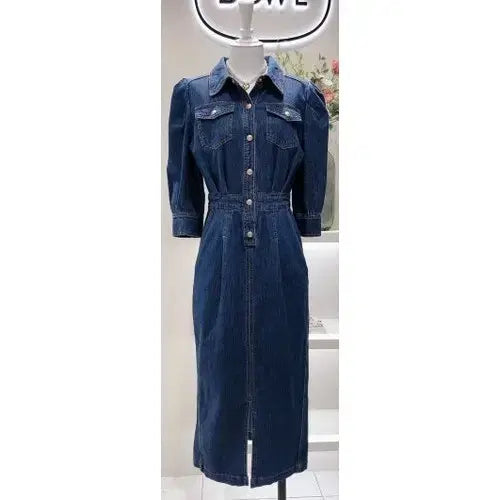 [BUNJANG] DUEL 7-Sleeve Shirt-Style Denim Dress (Size 55) / 7부소매 셔츠형 데님 원피스 55사이즈