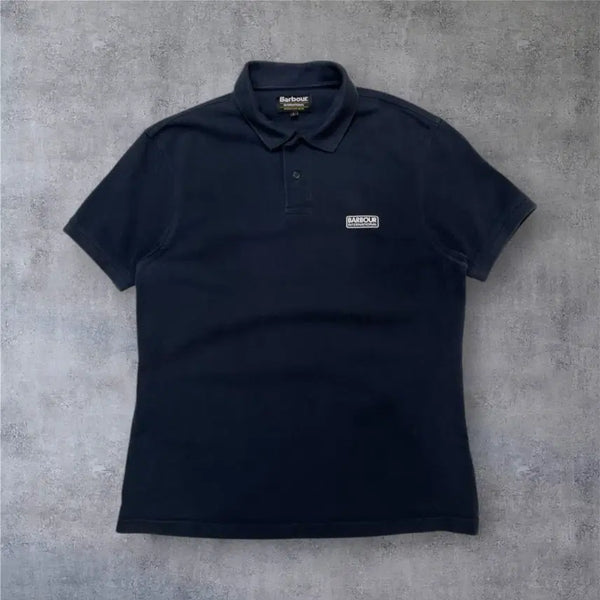 [BUNJANG] Barbour International Navy Logo Short Sleeve Polo Shirt M / 바버 인터내셔널 Barbour 네이비 로고 반팔 카라티 M