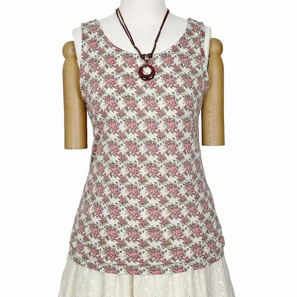 [BUNJANG] Vintage Flower Pattern Sleeveless Top Pink Mori Girl Gyaru Y2K Hippie / 일본빈티지 꽃플라워패턴 민소매나시티 핑크 모리걸하구미룩갸루y2k히피