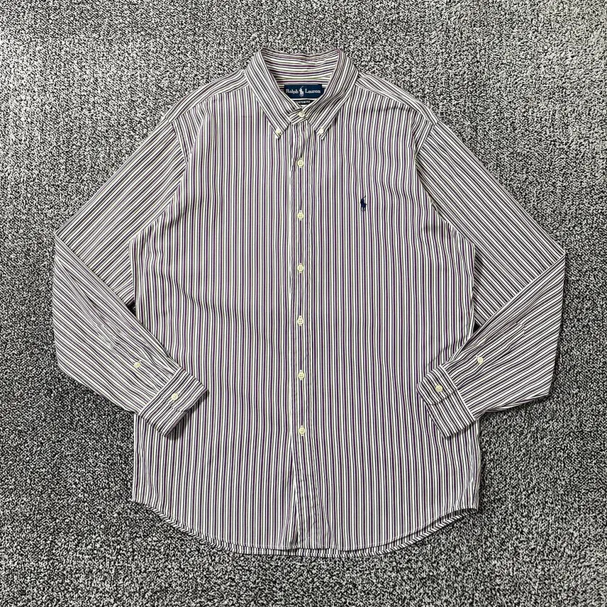 [BUNJANG] Vintage Polo Ralph Lauren Custom Fit Long Sleeve Shirt Purple Green Stripe / 빈티지9. 폴로랄프로렌 스트라이프 커스텀핏 긴팔 셔츠 퍼플 그린