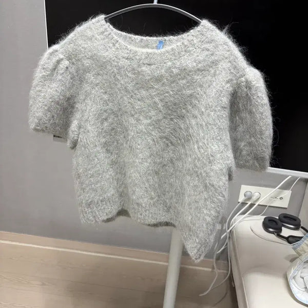 [BUNJANG] Beige Table Alpaca Short Sleeve Knit / 반팔니트
