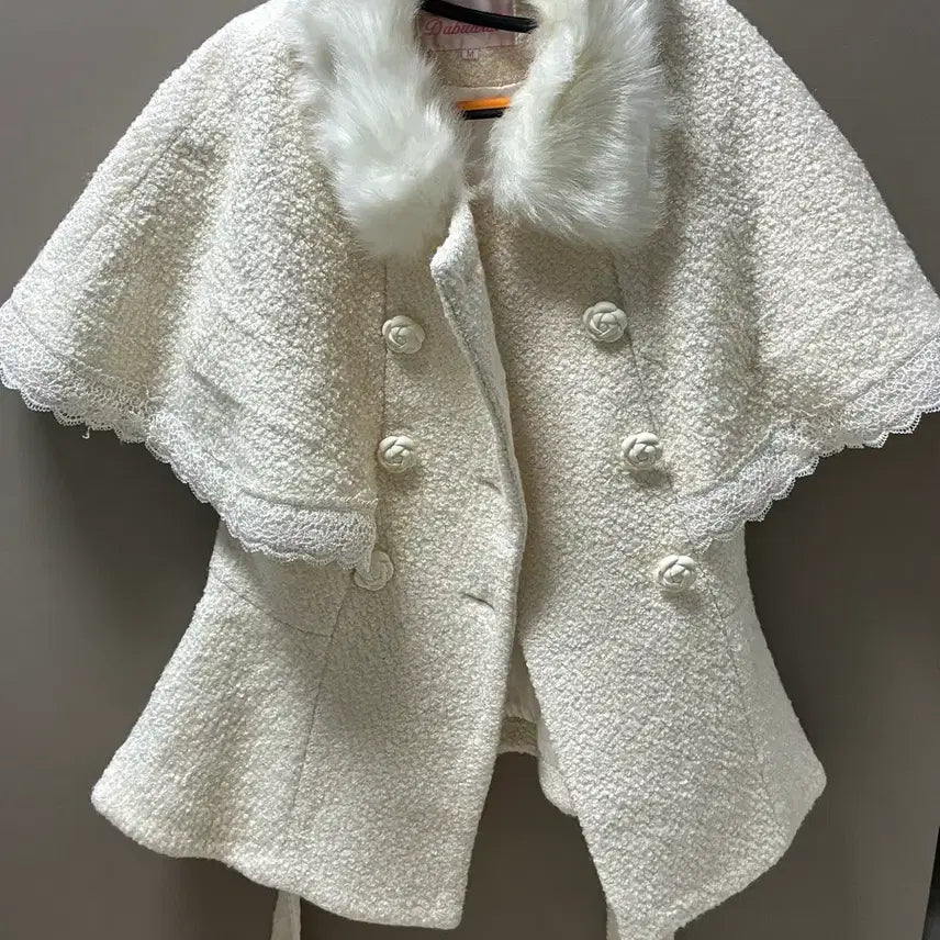 [BUNJANG] White Tweed Faux Fur Collar Jacket / 화이트 트위드 퍼 카라 자켓 새상품