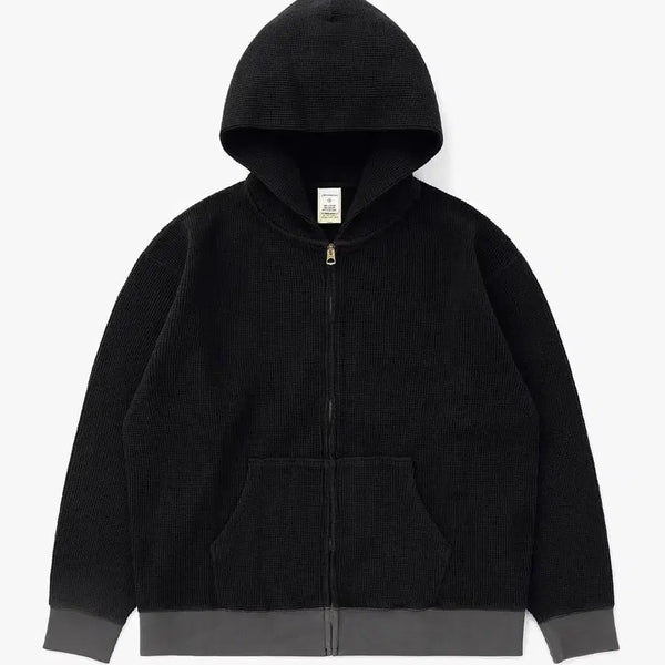 [BUNJANG] Kakis Waffle Full Zip Hoodie - Black / [카키스] Waffle Full Zip Hoodie - 블랙