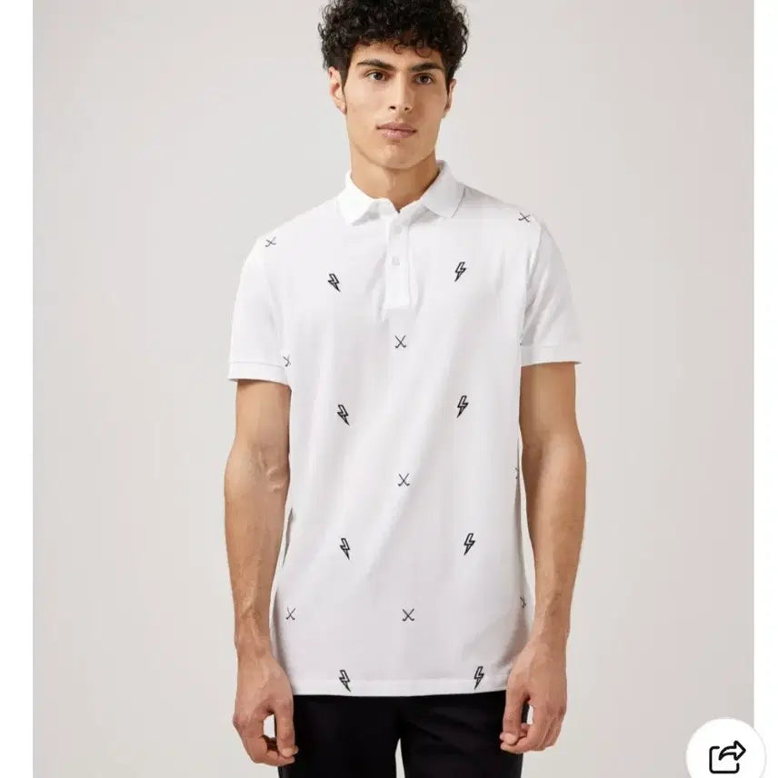[BUNJANG] J.LINDEBERG JL Strike Embroidered Golf Polo Shirt White/Black / J.LINDEBERG JL 스트라이크 골프웨어 화이트/블랙 M사이즈
