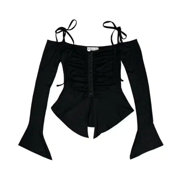 [BUNJANG] NEWALRIKIIN Off-Shoulder Hook Blouse Black / NEWALRIKIIN 뉴얼린 오프숄더 후크 블라우스 블랙 검정 시즈니룩