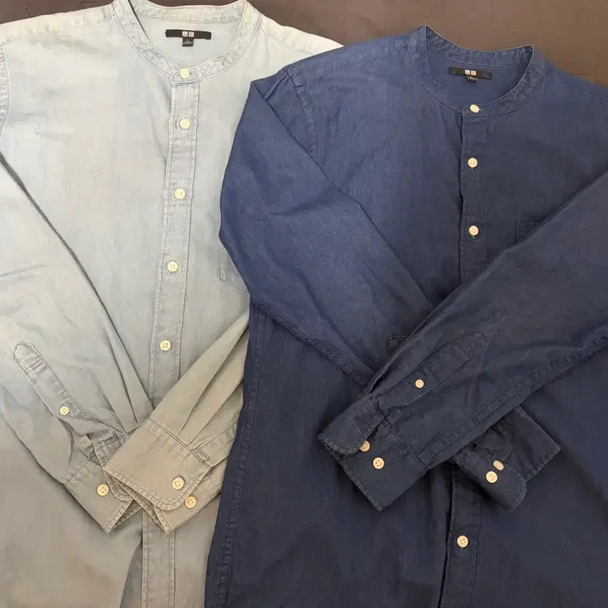[BUNJANG] Uniqlo Denim Stand Collar Shirt (L) / 유니클로 데님 헨리넥 셔츠 L 사이즈