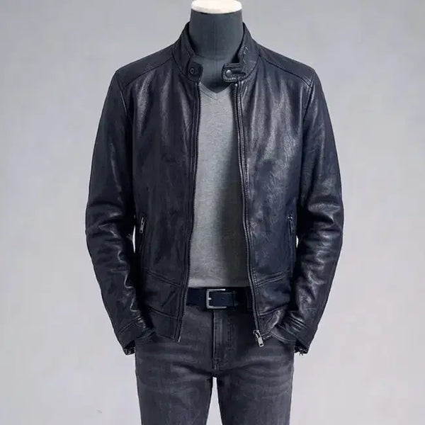 [BUNJANG] TIME HOMME Italian Vegetable Lambskin Blouson Jacket Navy / 타임옴므/TIME HOMME 이태리 베지터블 양가죽 블루종 자켓/100