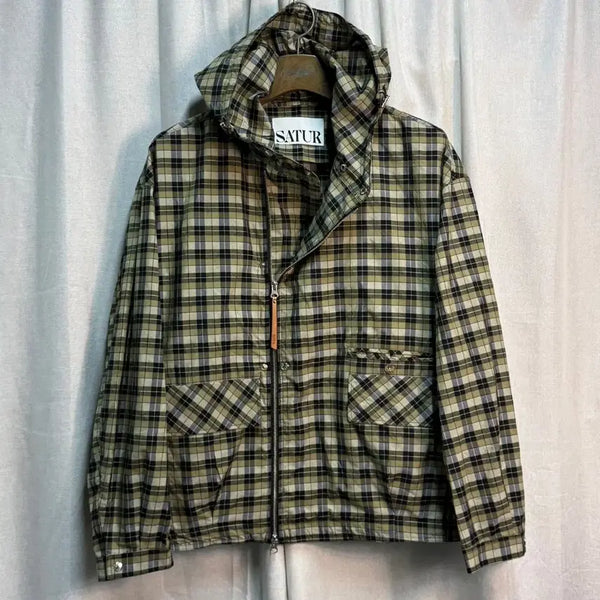 [BUNJANG] Satur Check Hooded Cotton Zip-Up Jacket / FREE 세터(SATUR) 체크 후드 코튼 후드집업 자켓
