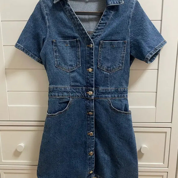 [BUNJANG] ZARA V-neck Denim Mini Dress / (무료배송)자라 브이넥 데님 미니 원피스 M사이즈