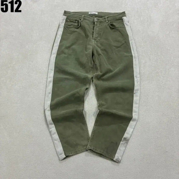[BUNJANG] Zara Khaki Side Stripe Denim Pants (Size 32) / 자라 카키색 옆줄 데님 팬츠 32