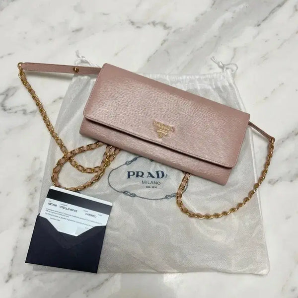 [BUNJANG] Prada Saffiano Leather Chain Shoulder Bag (Cameo/Powder Pink) / 프라다 체인 숄더백