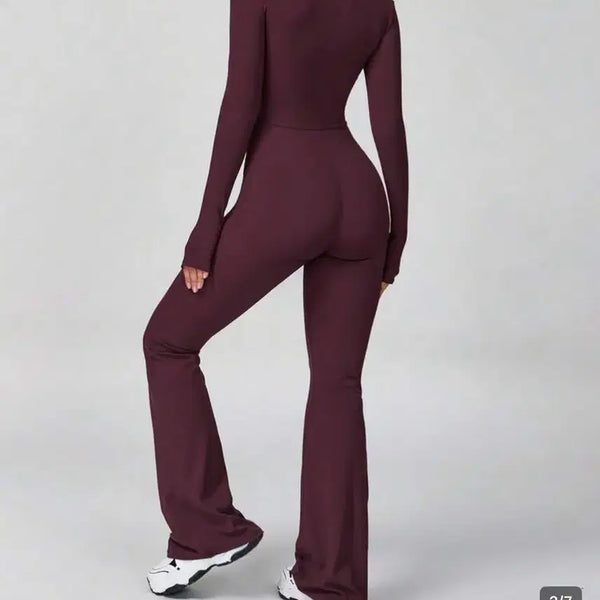 [BUNJANG] Wine Red Long Sleeve Flare Jumpsuit / 와인색 긴팔 플레어 점프수트