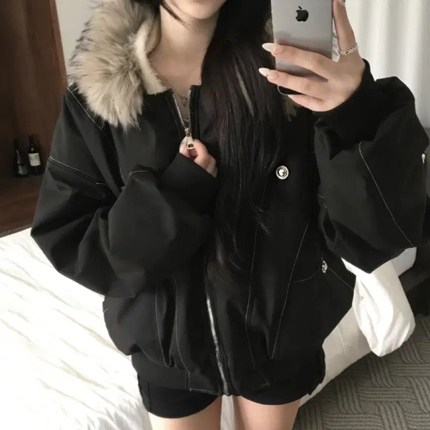 [BUNJANG] Big Silver Hooded Jacket Oversized Parka / 전체퍼안감 빅실버 후드자켓 오버핏야상