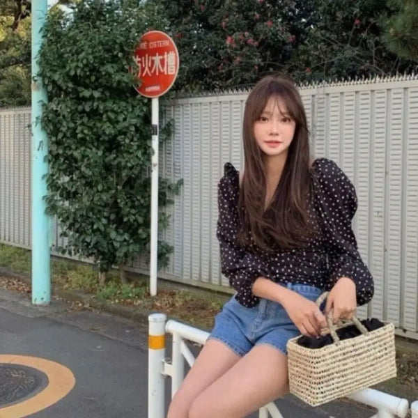 [BUNJANG] TheWish Liz Heart Dot Blouse / 더위시 리즈 하트 도트 블라우스