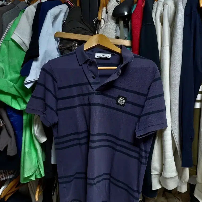 [BUNJANG] Stone Island Striped Short Sleeve Polo Shirt L / 스톤아일랜드 스트라이프 반팔 폴로티 L