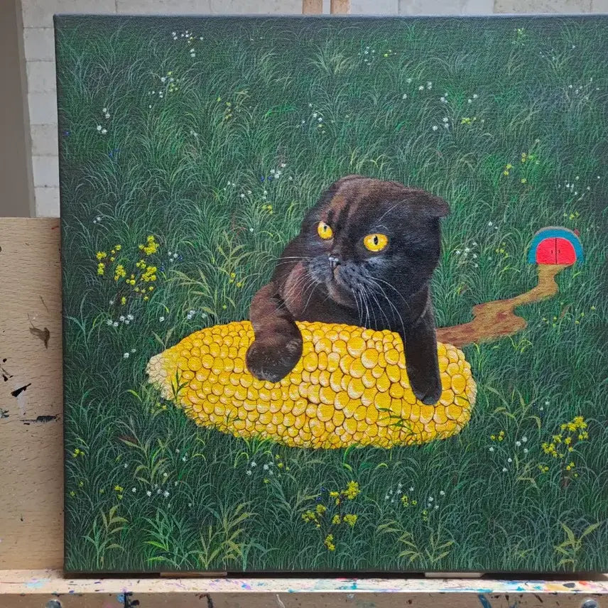 [BUNJANG] Corn and Cat Acrylic Framed Art / 옥수수와 고양이 아크릴 그림액자입니다