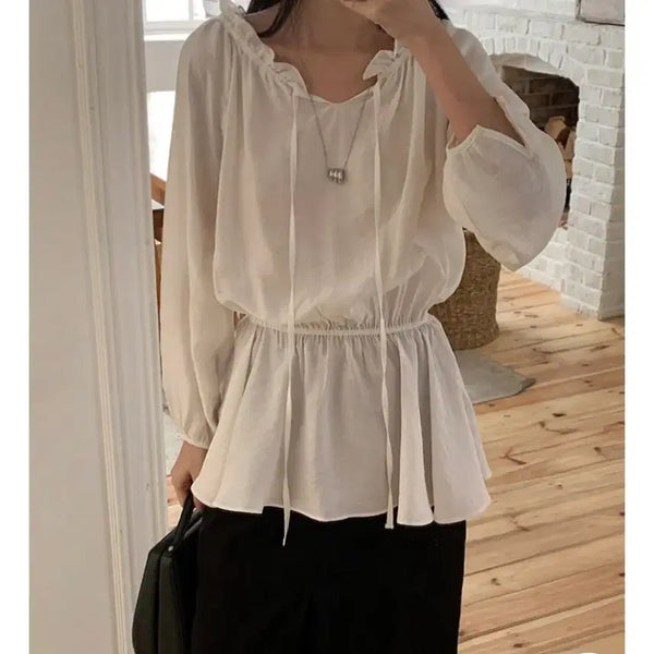 [BUNJANG] A Little Bit Marron Blouse - Sky Blue / 어리틀빗 마롱 블라우스 , 소라색 , 새상품