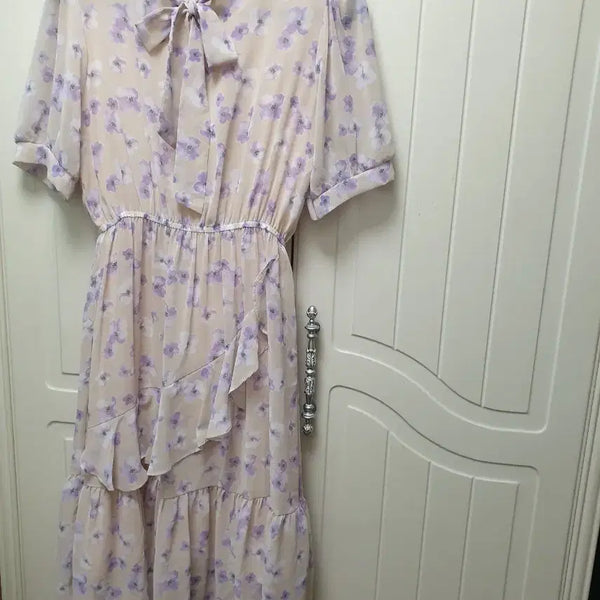 [BUNJANG] Beige Floral Print Polyester Dress / 베이지 꽃무늬 폴리 원피스