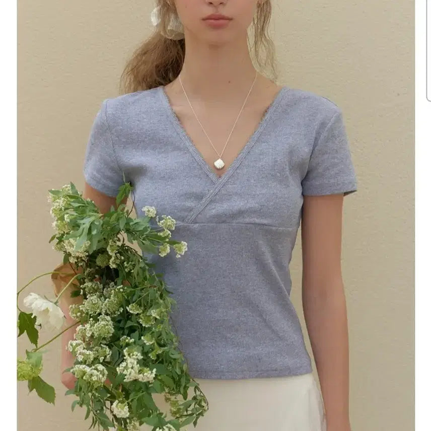 [BUNJANG] Riel Sia Lace Half T-Shirt - Grey / [새상품] 리엘 Sia lace half t-shirt 그레이(정가6.5