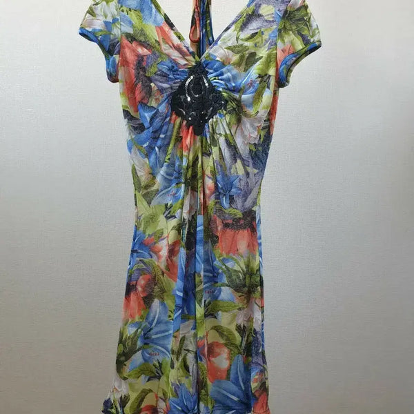 [BUNJANG] D-Shop Flower Pattern Long T-Shirt Dress / 디샵 플라워 패턴 롱티겸 원피스 신축성아주좋음 싸이즈F