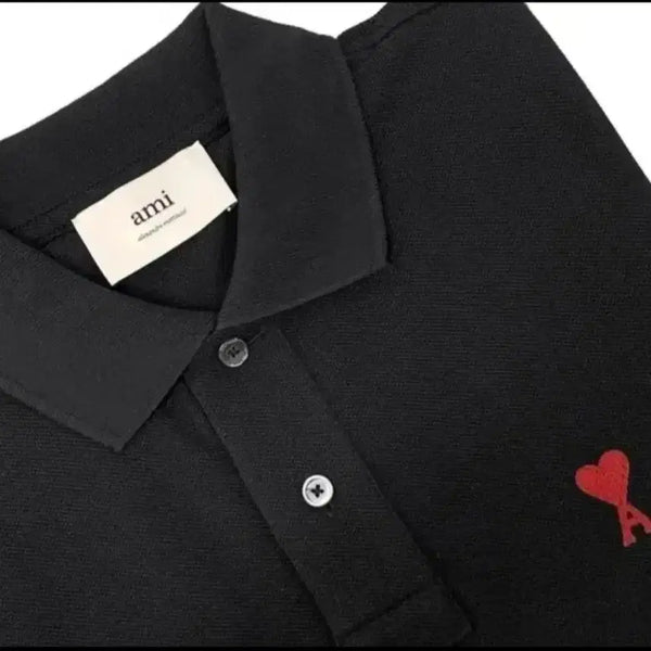 [BUNJANG] AMI Black Signature Heart Logo PK T-Shirt / 특가##아미 pK반팔티