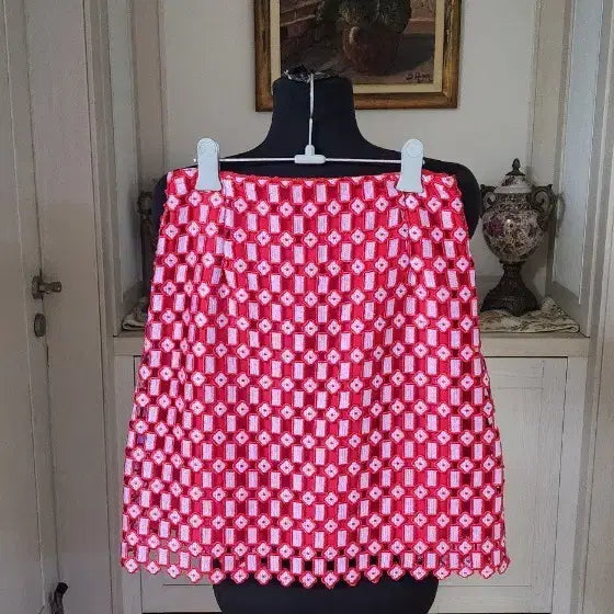 [BUNJANG] Sandro Red Eyelet Mini Skirt / 산드로  레드 아일렛 미니 스커트
