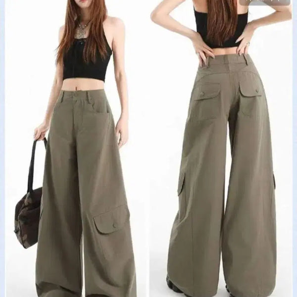 [BUNJANG] Green Wide Cargo Pants Balloon Fit / 와이드 카고 팬츠 그린 벌룬핏 93.5cm
