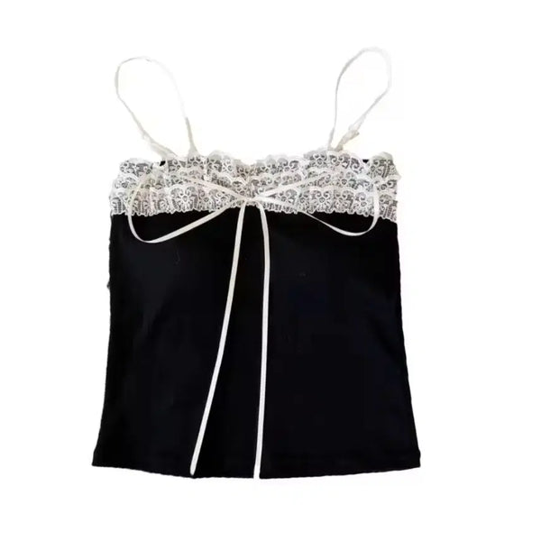 [BUNJANG] Girlcore Lace Ribbon Gya-ru Mori Girl Tank Top - Black / [새상품/당일바로발송] 걸코어 레이스 리본 갸루 모리걸 나시 블랙