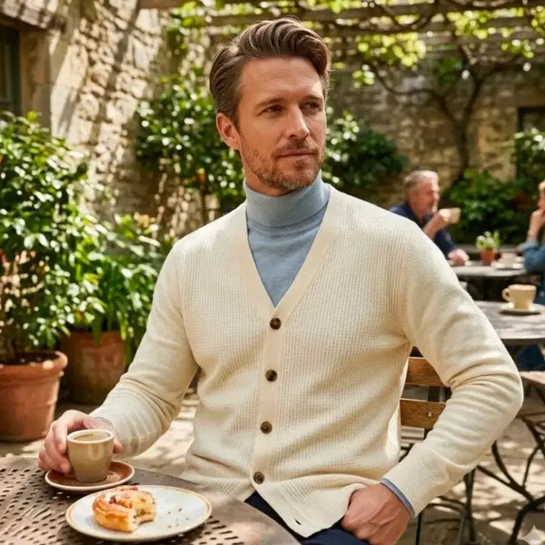 [BUNJANG] Solid Homme Cream Waffle Knit Cardigan Size 95 / 솔리드옴므 크림 와플 가디건 95