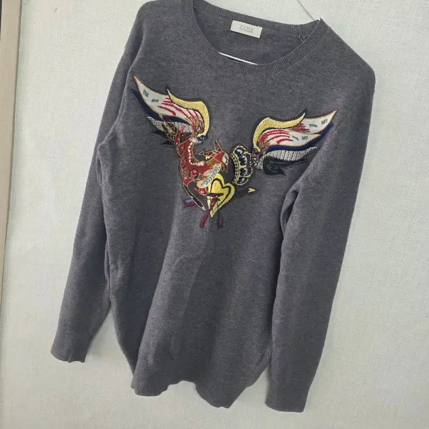 [BUNJANG] TIME Grey Embroidered Knitwear / TIME 타임 회색 자수 니트