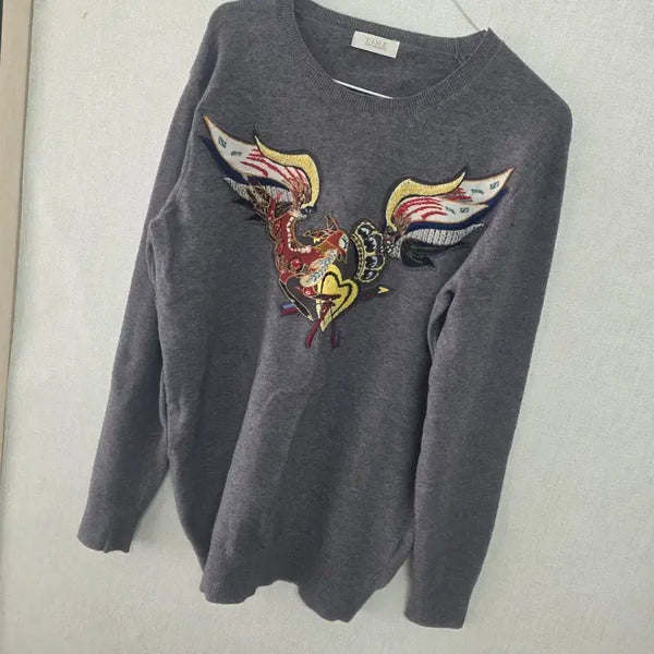 [BUNJANG] TIME Grey Embroidered Knitwear / TIME 타임 회색 자수 니트